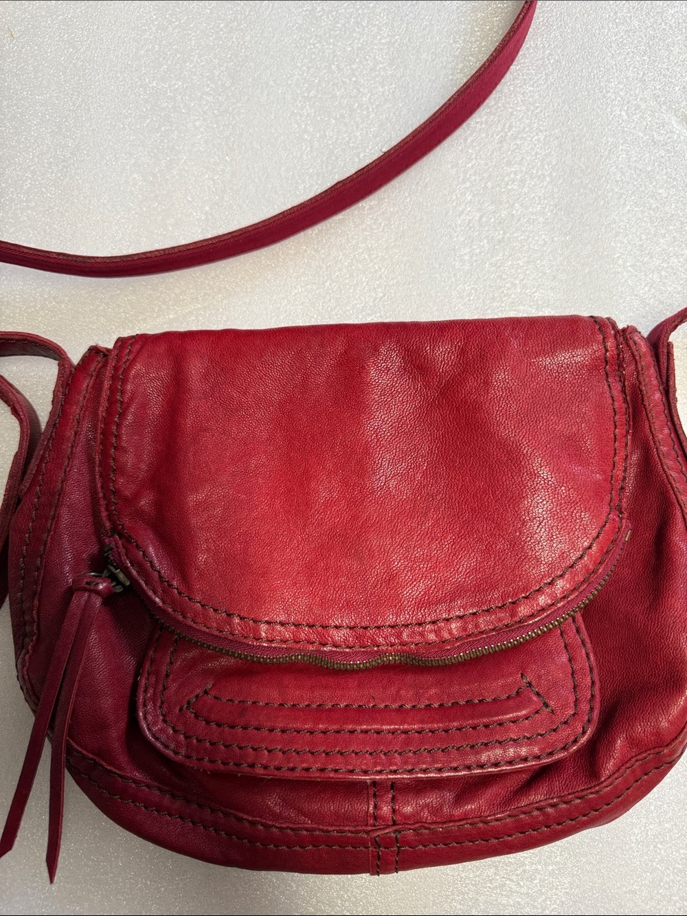 Lucky Brand Red Italian Leather Crossbody Shoulder Bag Boho Vintage Small - Picture 2 of 6